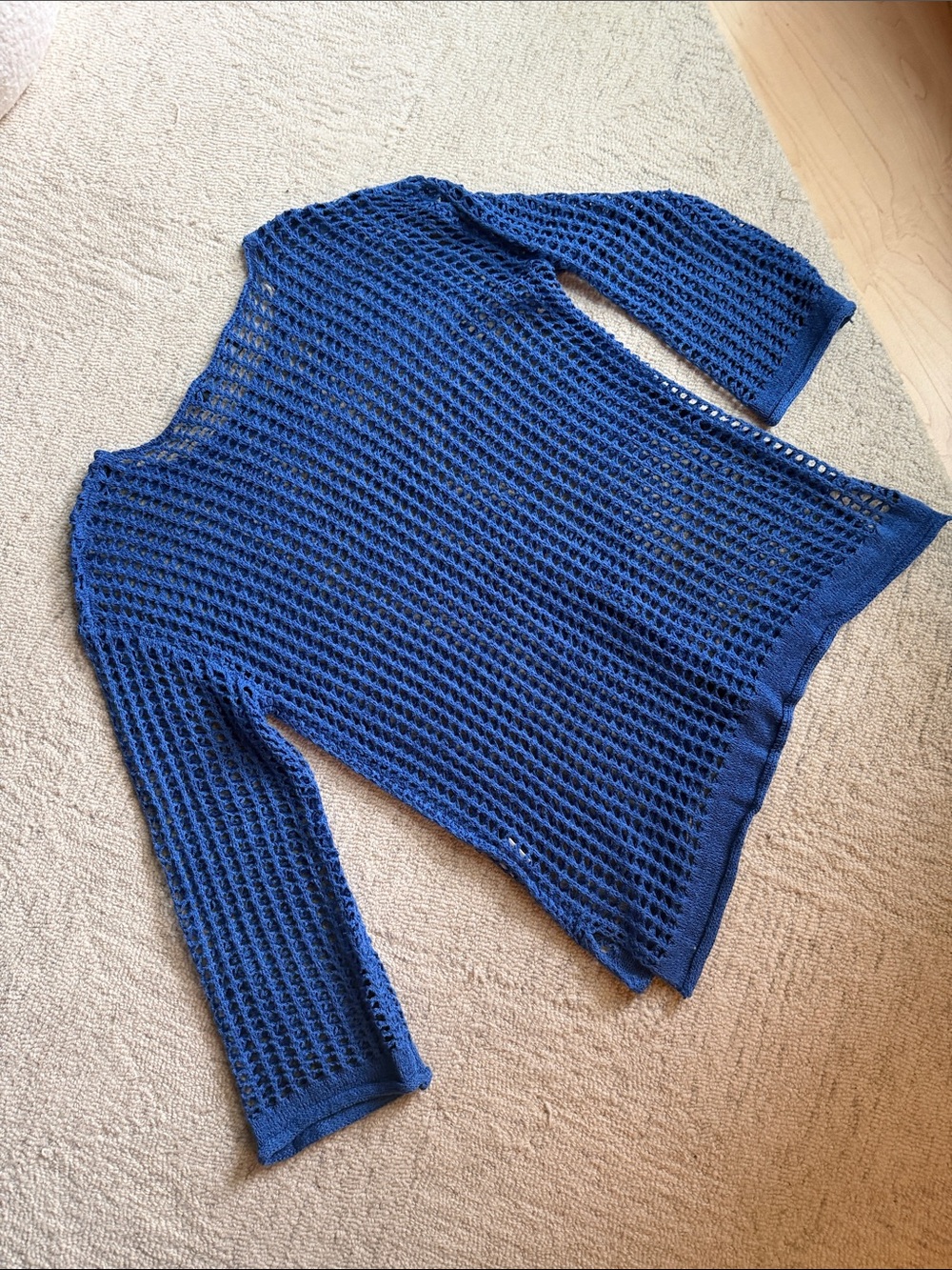 Blue Crochet-Knit Women's Tunic Sweater/Cover-Up